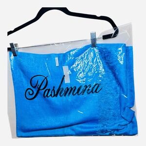 Vibrant Blue Pashmina/Silk Shawl Scarf Fringe Luxury Soft Wrap‎ Evening Formal